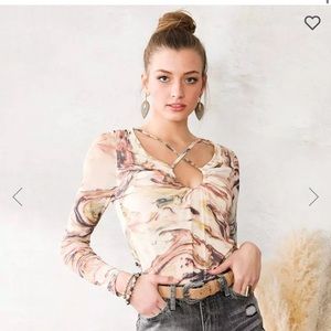 marble tie dye pastel sheer strappy willow and root long sleeve top